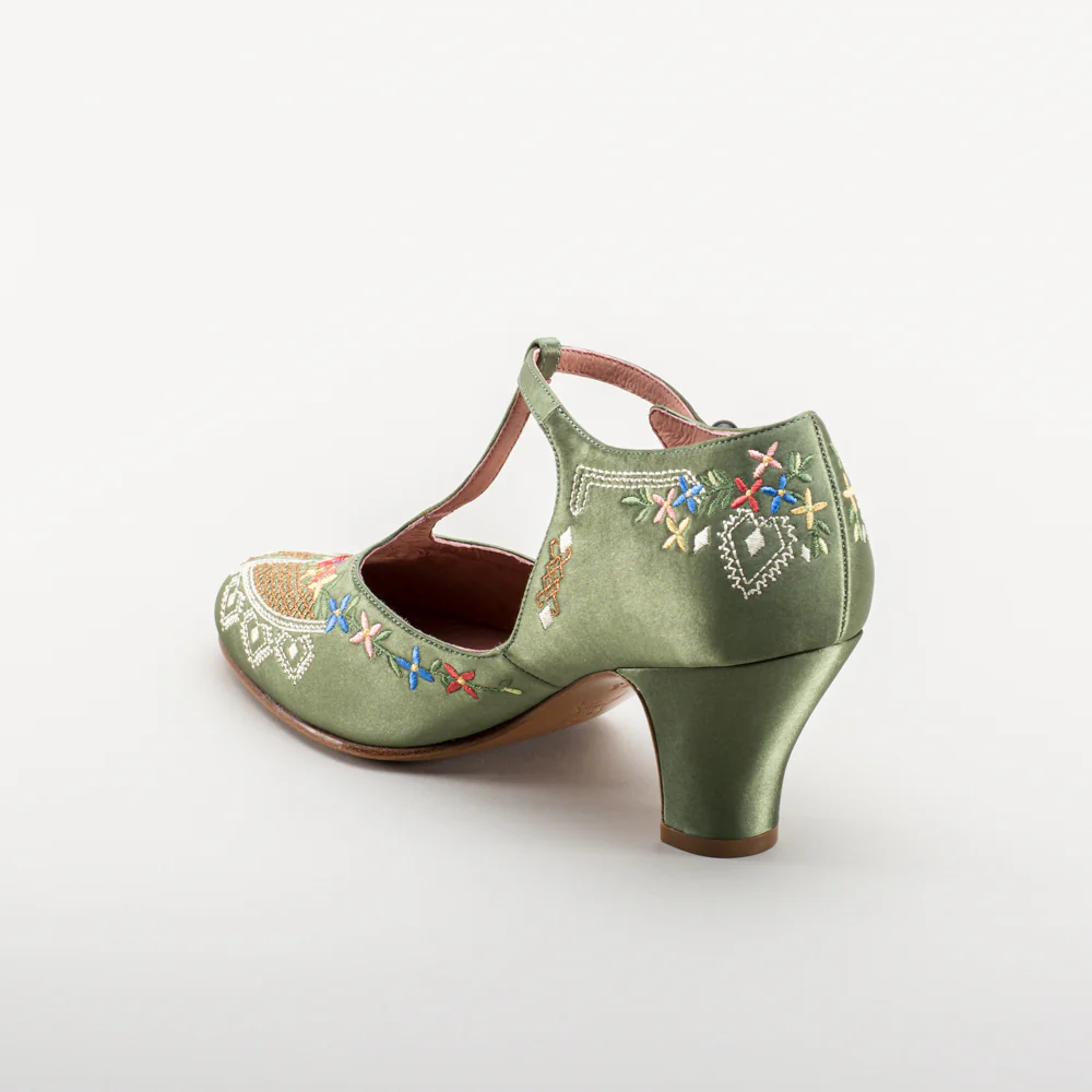 Daisy Embroidered T-Straps (Green) - Image 9