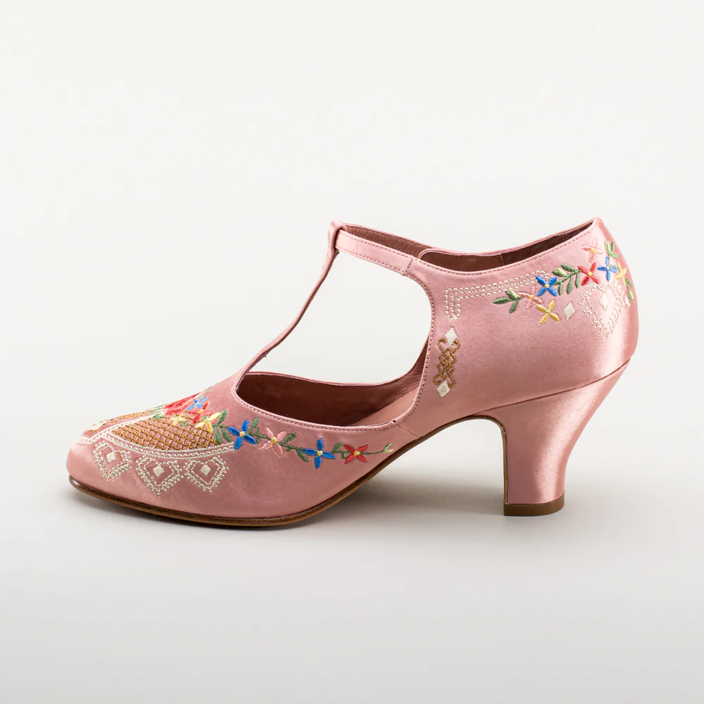 Daisy Embroidered T-Straps (Pink) - Image 10