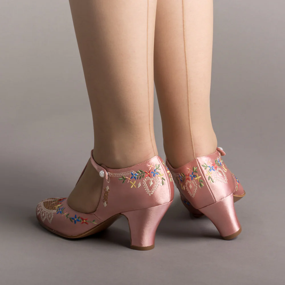 Daisy Embroidered T-Straps (Pink) - Image 3