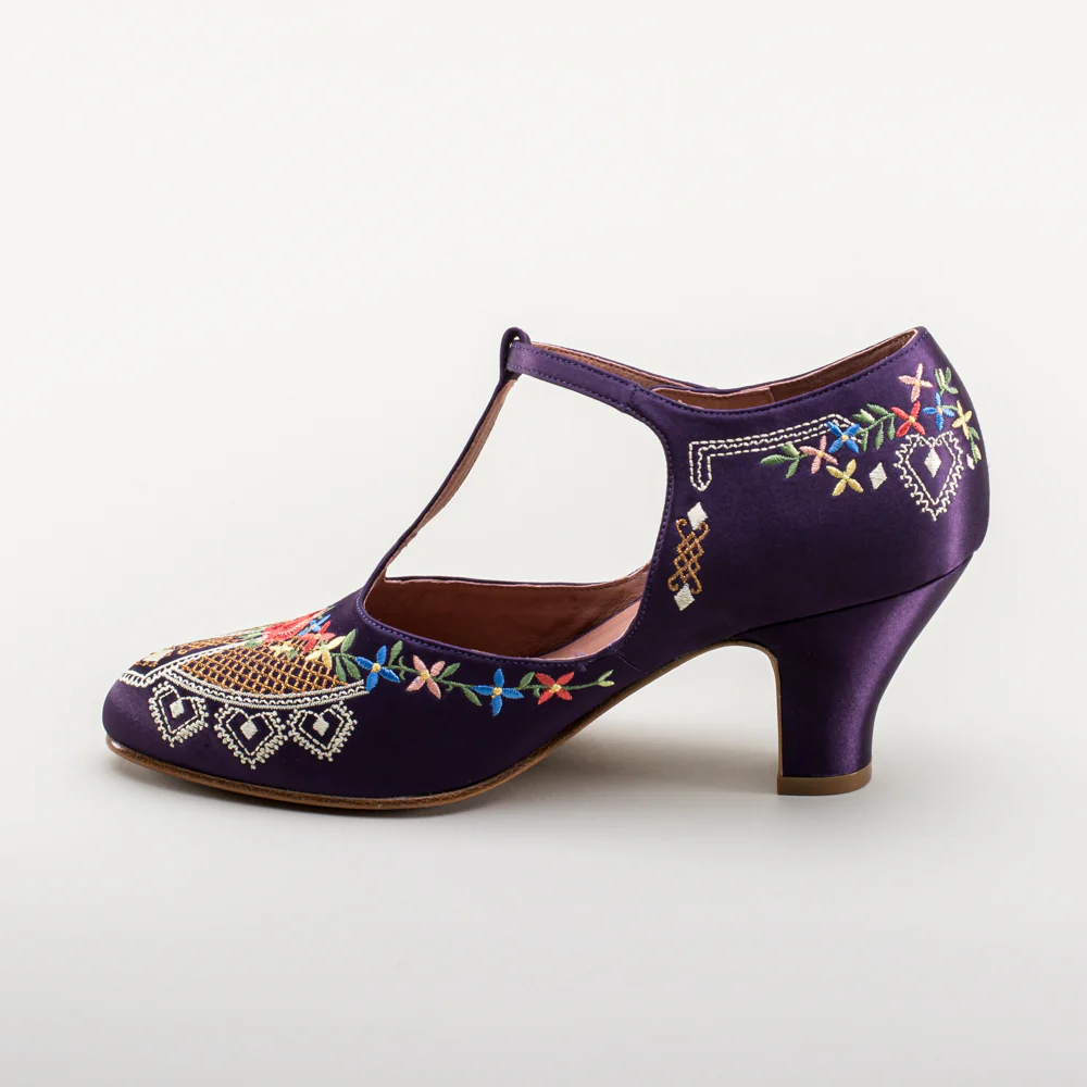 Daisy Embroidered T-Straps (Purple) - Image 10