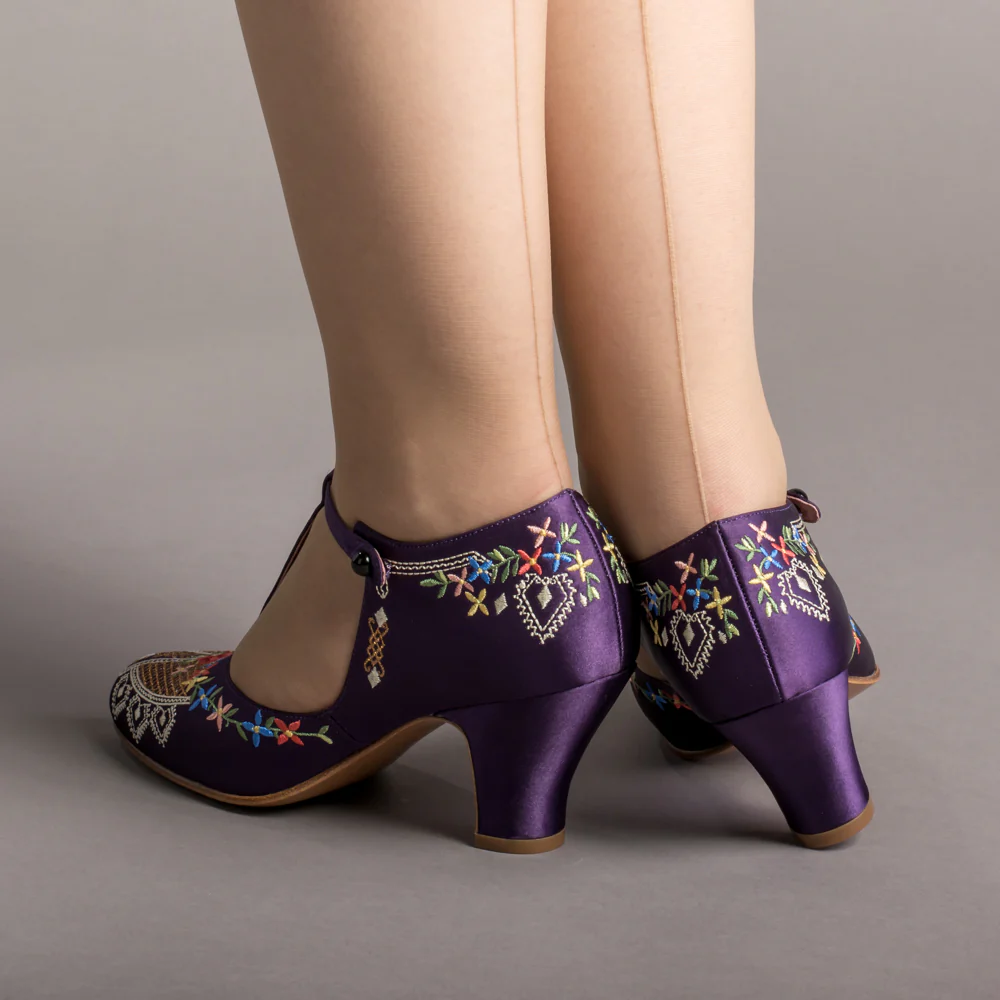 Daisy Embroidered T-Straps (Purple) - Image 3