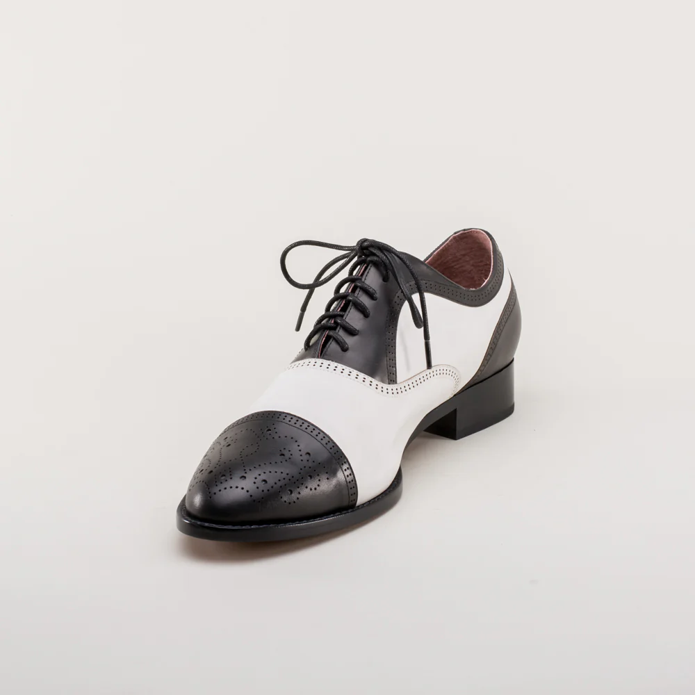 Dandy Men's Vintage Cap Toe Oxfords (Black/White) - Image 8