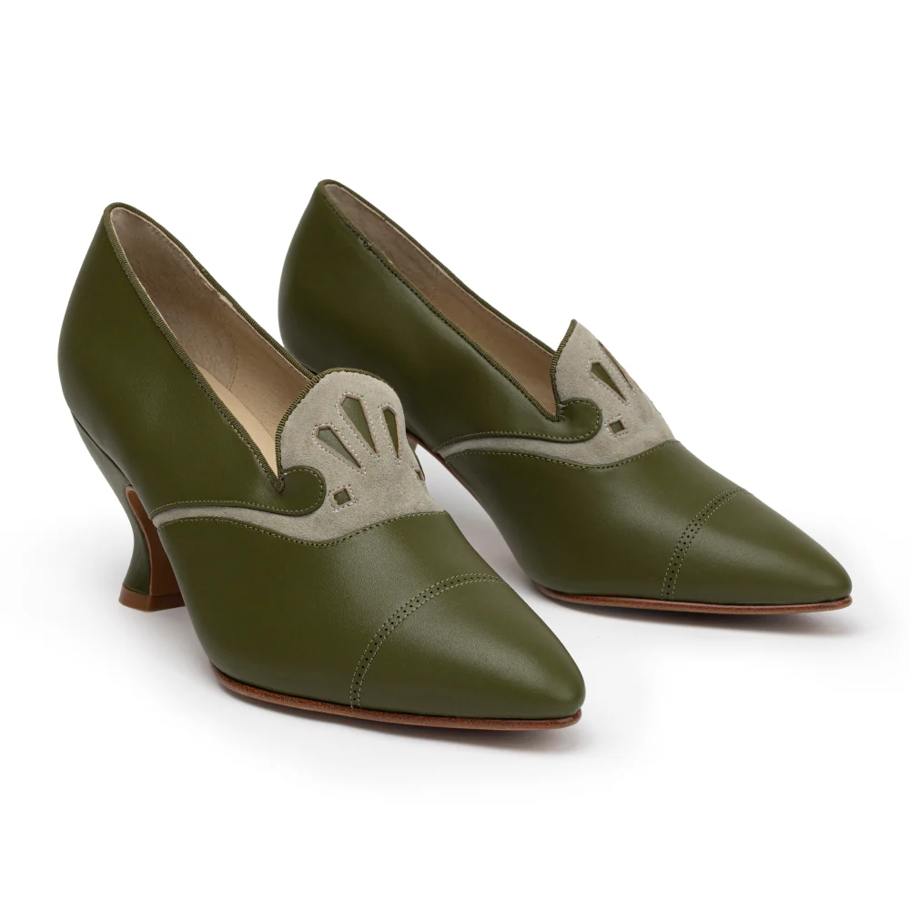 Elsie Edwardian Pumps (Dark Olive/Light Olive) - Image 2