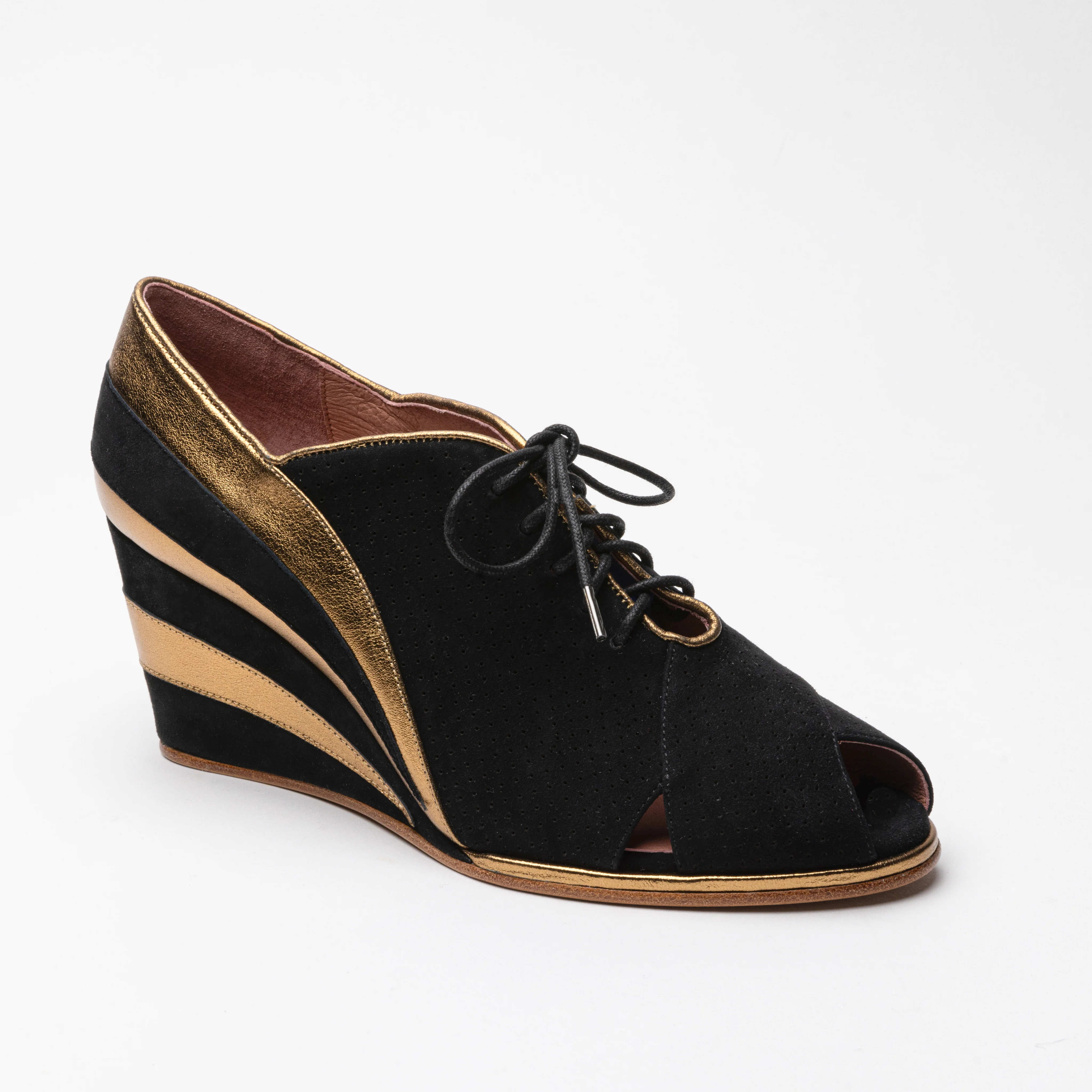 Esme 1930s Wedges (Gold/Black) - Image 3