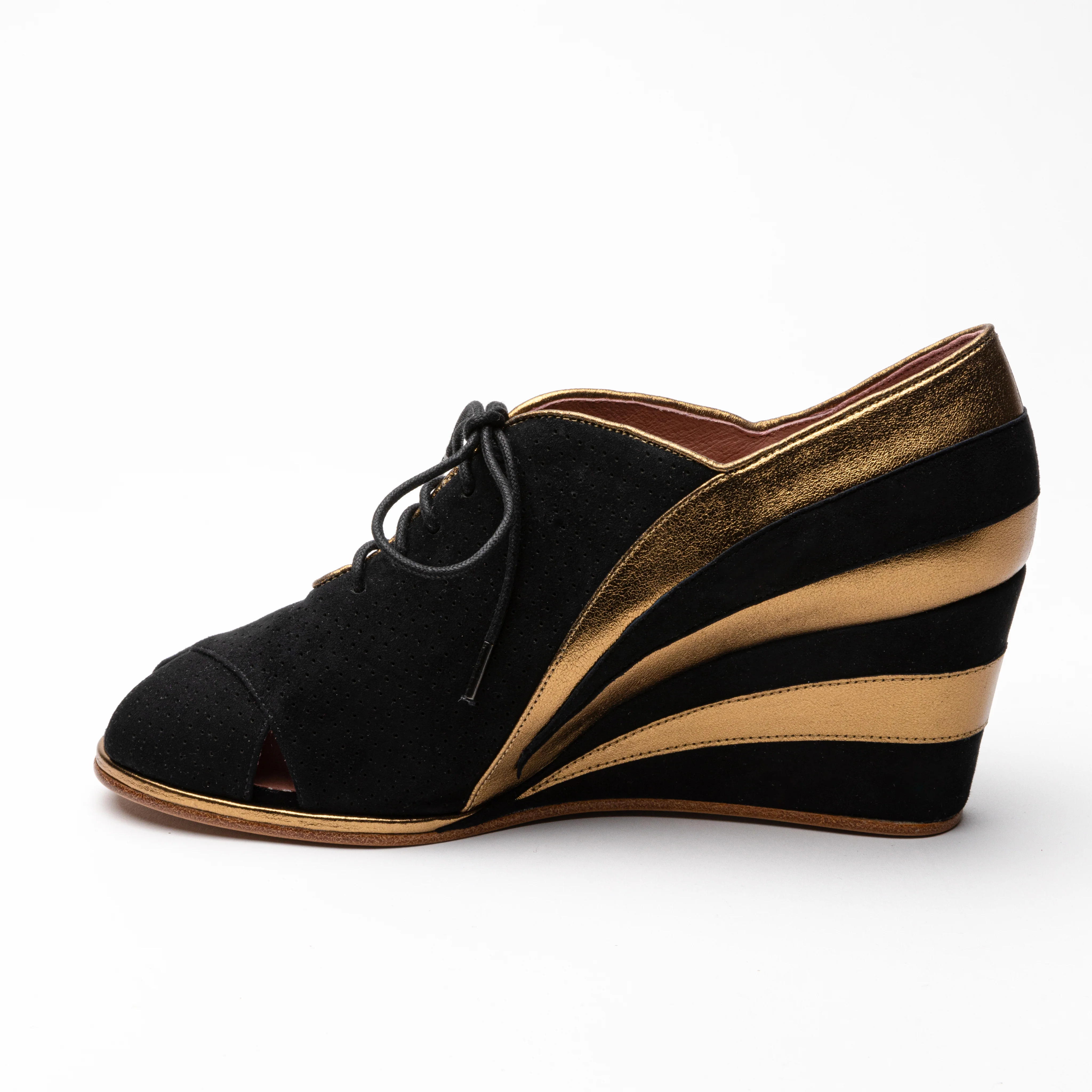 Esme 1930s Wedges (Gold/Black) - Image 4