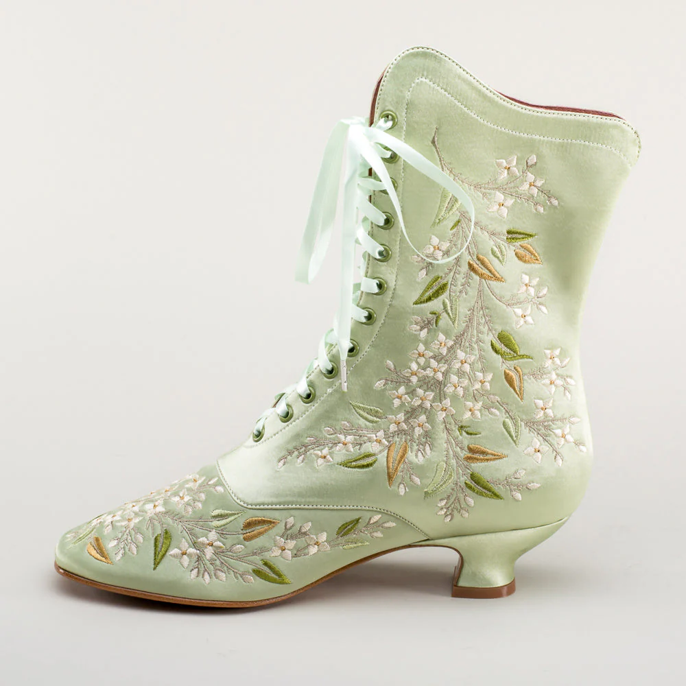 Flora Embroidered Boots Wide (Celadon Green) - Image 10