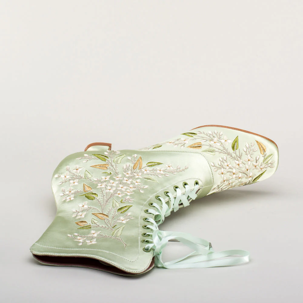 Flora Embroidered Boots Wide (Celadon Green) - Image 14