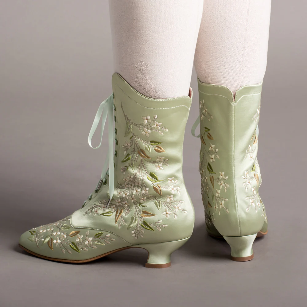 Flora Women's Embroidered Boots (Celadon Green) - Image 3