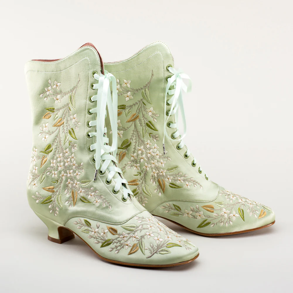 Flora Women's Embroidered Boots (Celadon Green) - Image 4