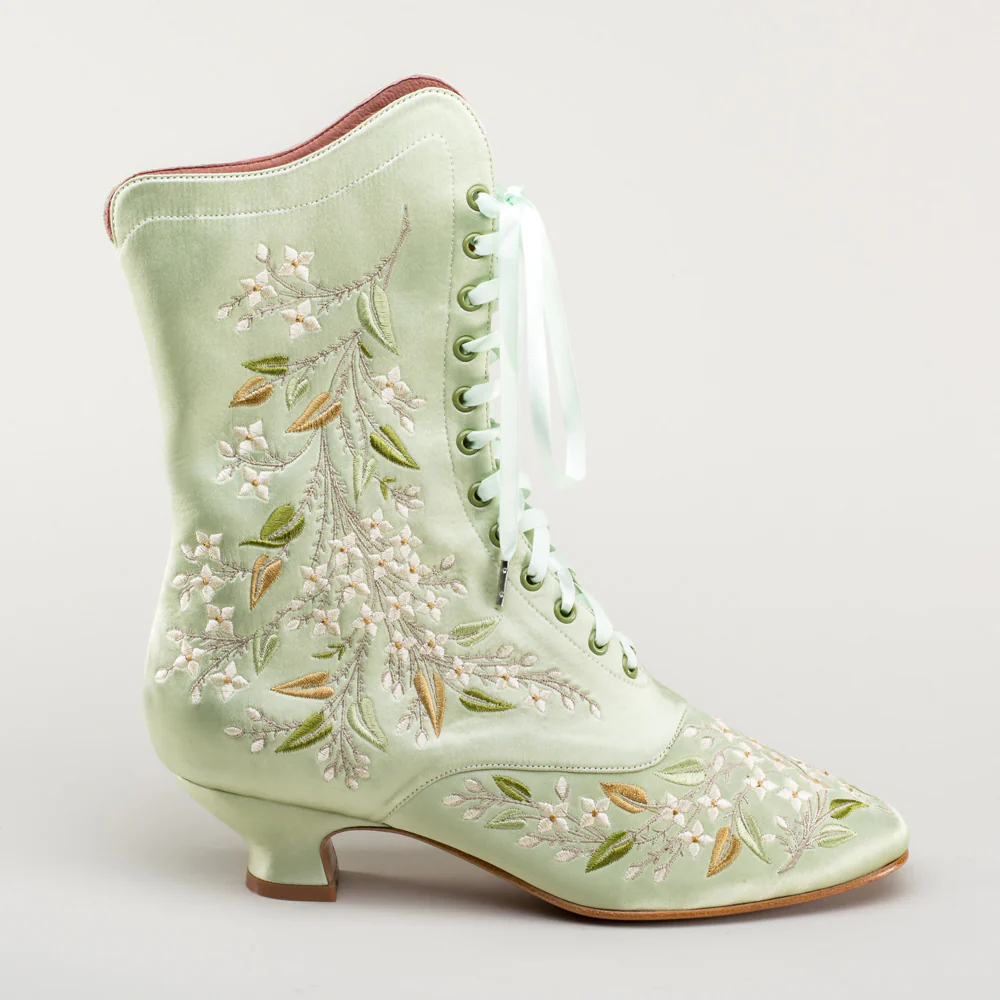 Flora Women's Embroidered Boots (Celadon Green) - Image 6