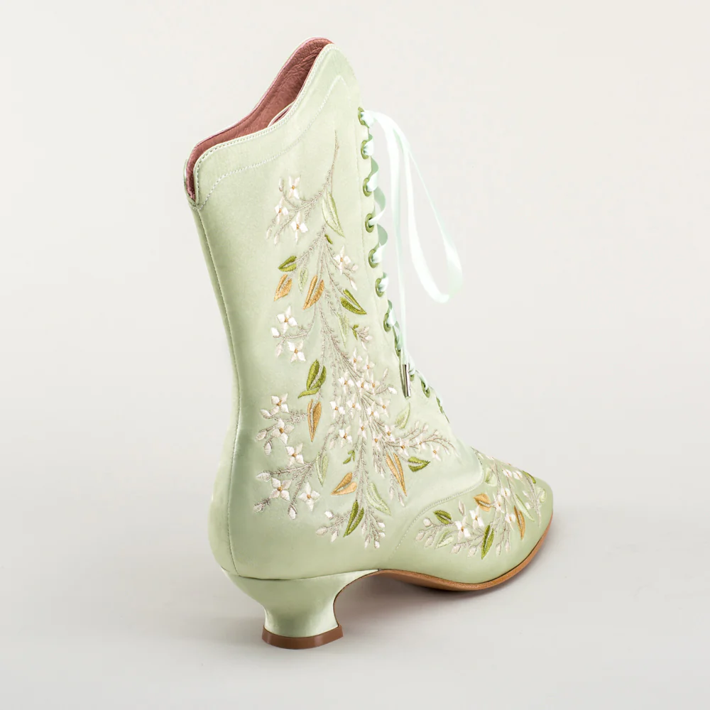 Flora Women's Embroidered Boots (Celadon Green) - Image 7