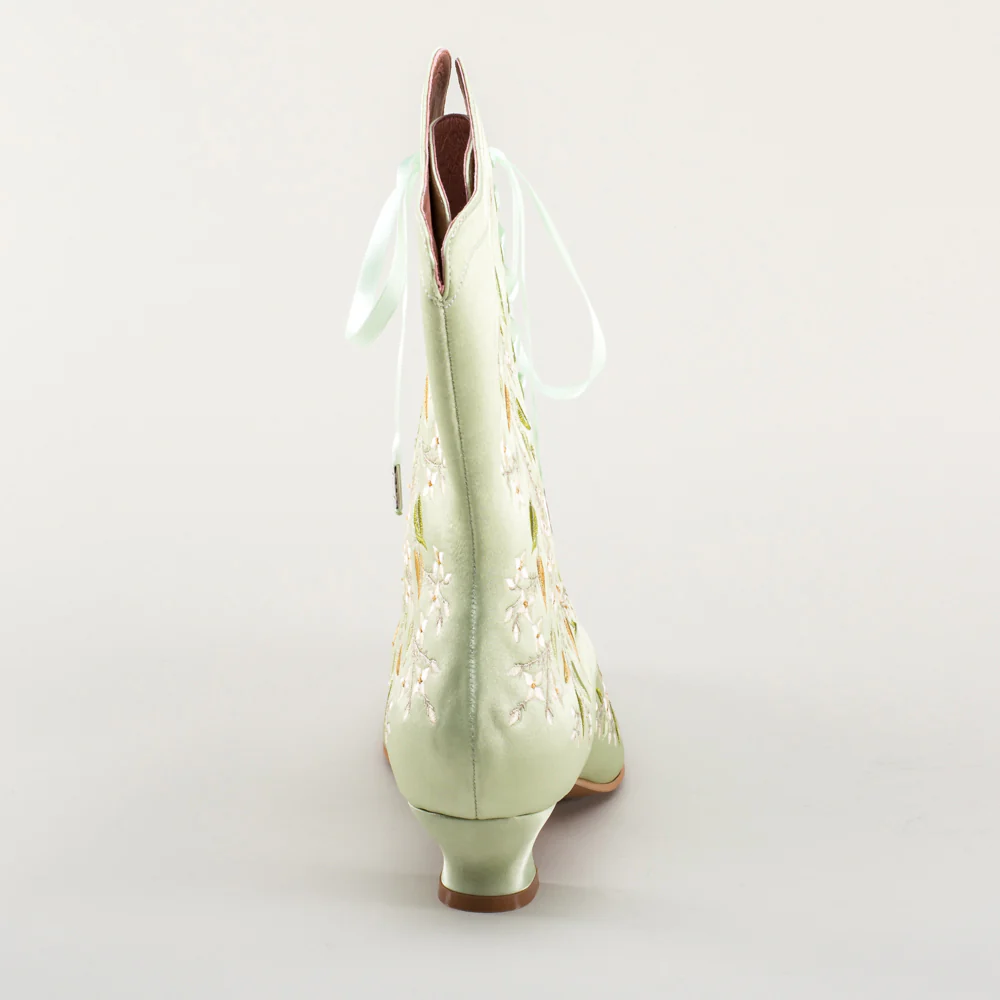 Flora Women's Embroidered Boots (Celadon Green) - Image 8
