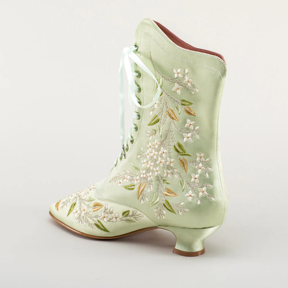 Flora Women's Embroidered Boots (Celadon Green) - Image 9