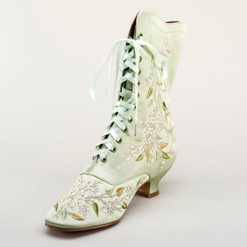 Flora Women's Embroidered Boots (Celadon Green) - Image 11
