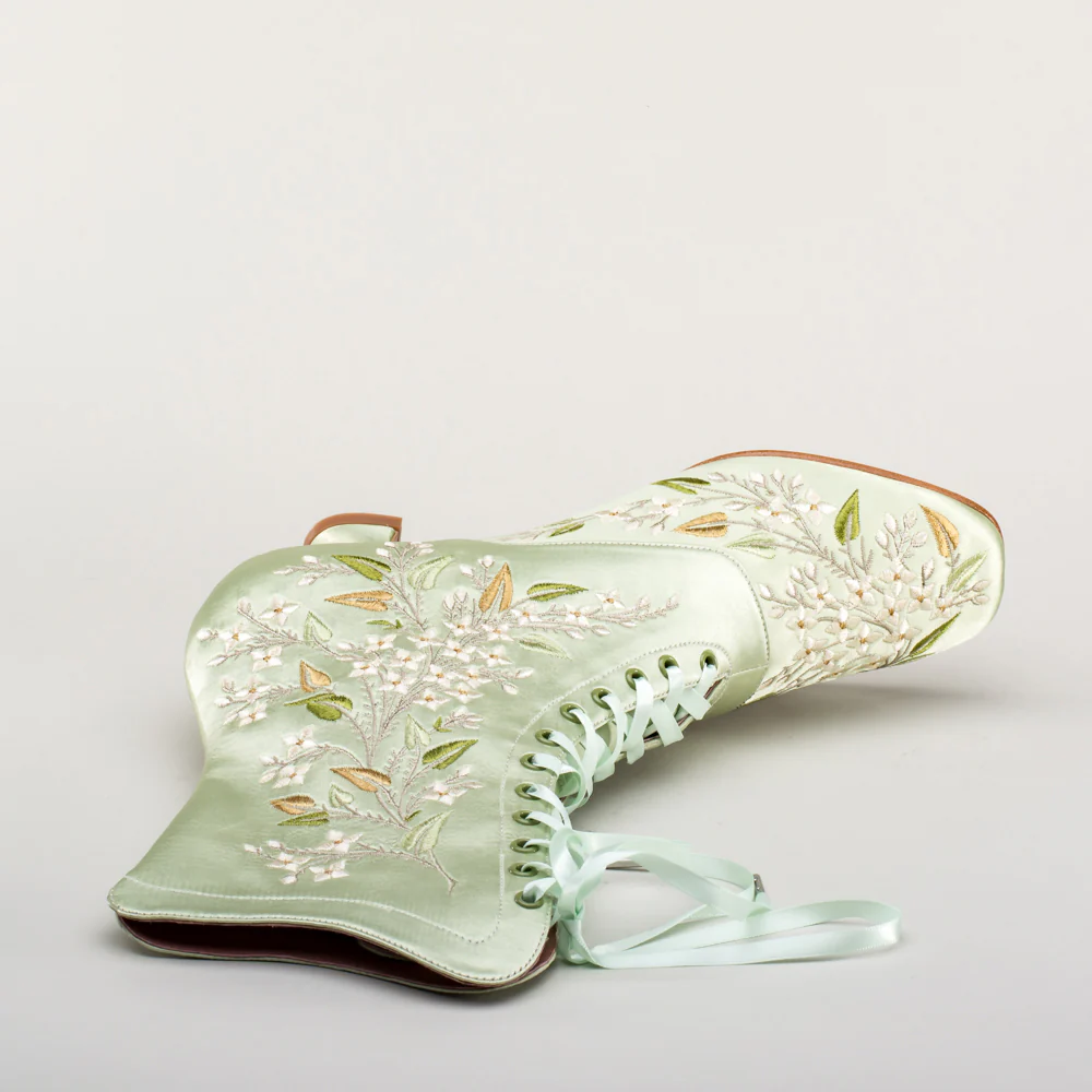 Flora Women's Embroidered Boots (Celadon Green) - Image 14