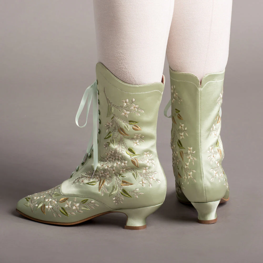 Flora Embroidered Boots Wide (Celadon Green) - Image 3
