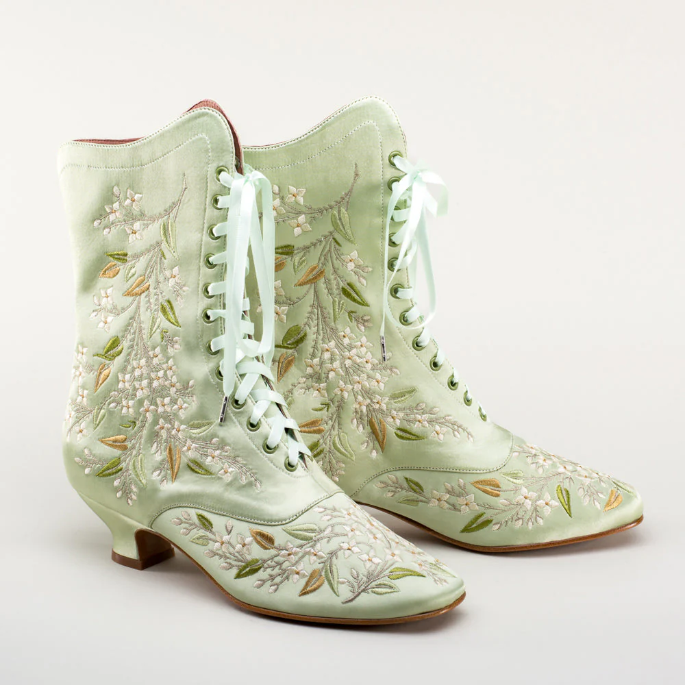 Flora Embroidered Boots Wide (Celadon Green) - Image 4