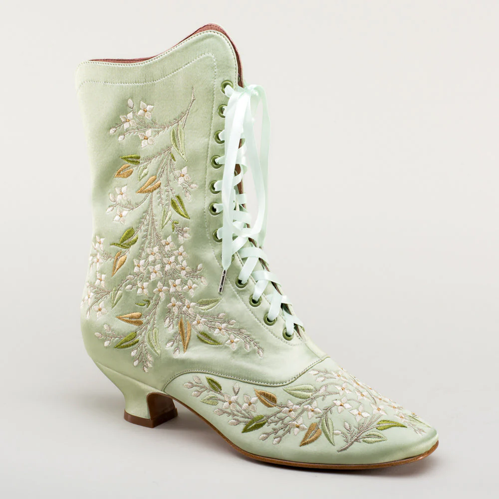 Flora Embroidered Boots Wide (Celadon Green) - Image 5