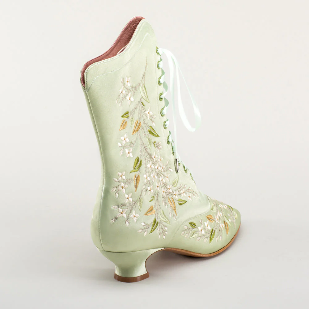 Flora Embroidered Boots Wide (Celadon Green) - Image 7