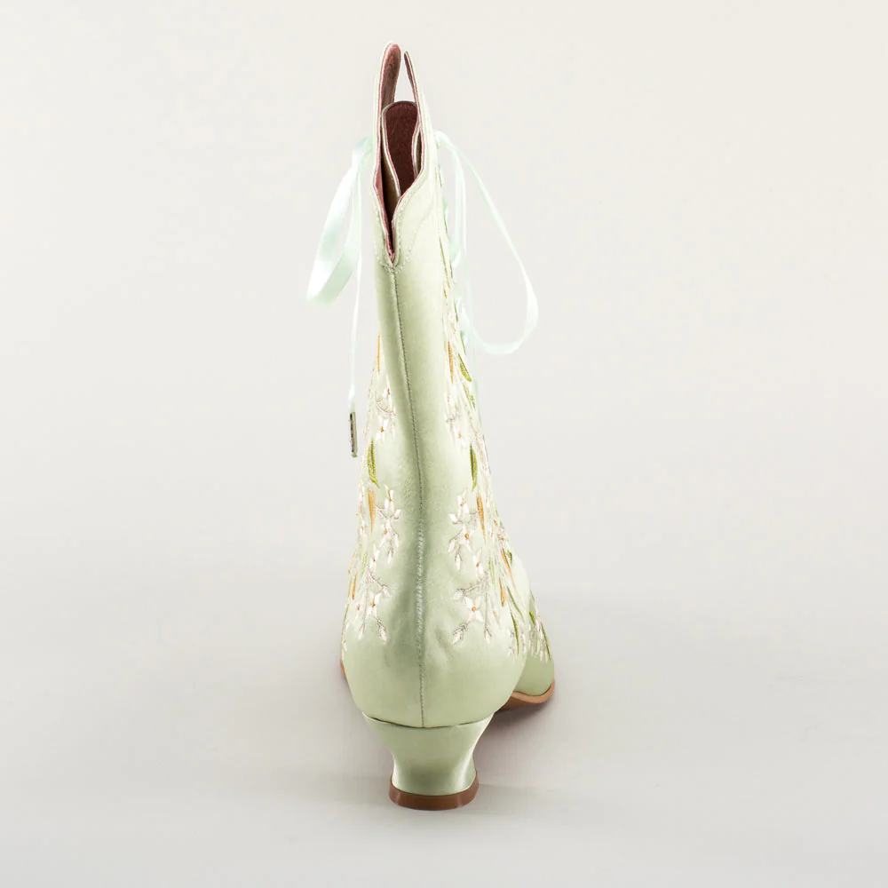 Flora Embroidered Boots Wide (Celadon Green) - Image 8