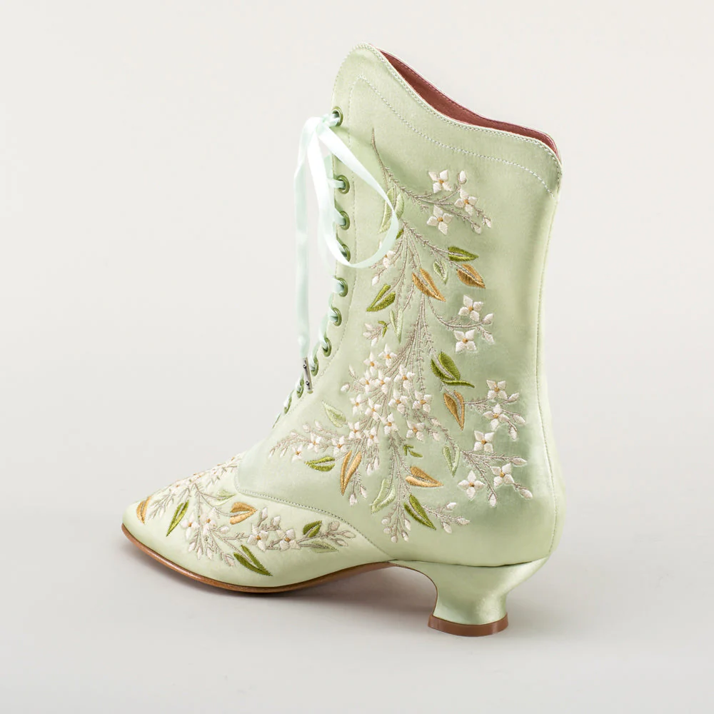 Flora Embroidered Boots Wide (Celadon Green) - Image 9