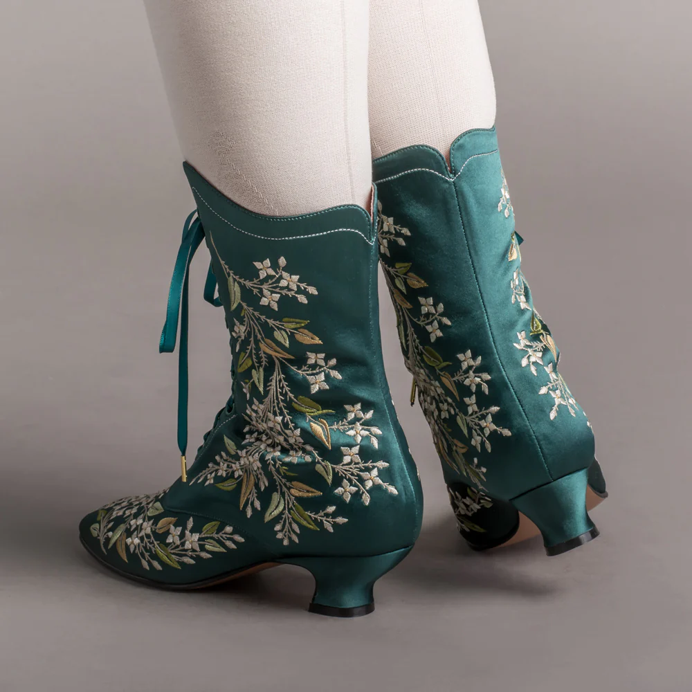 Flora Women's Embroidered Boots (Emerald Green) - Image 3