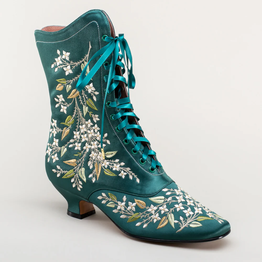 Flora Women's Embroidered Boots (Emerald Green) - Image 5