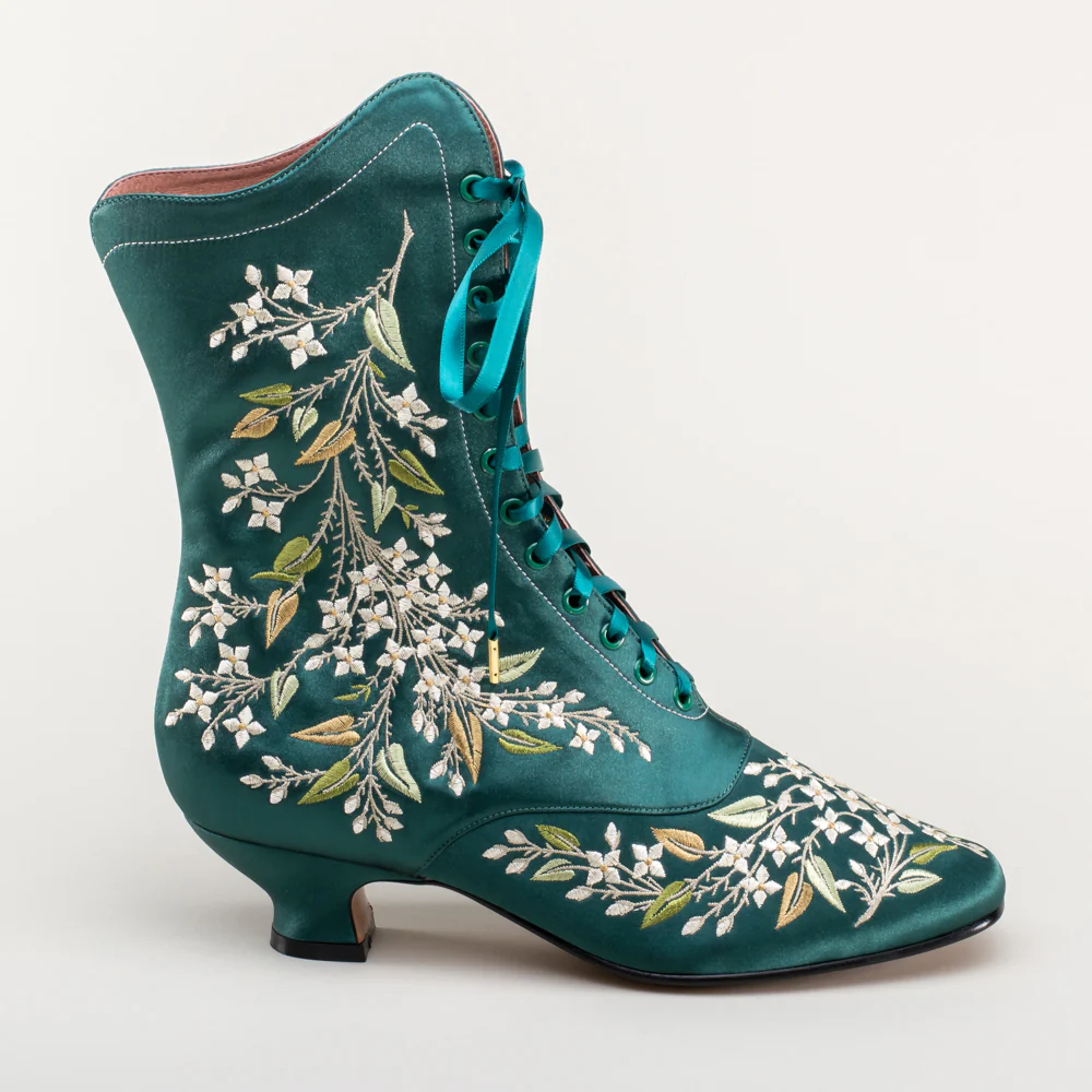 Flora Women's Embroidered Boots (Emerald Green) - Image 6
