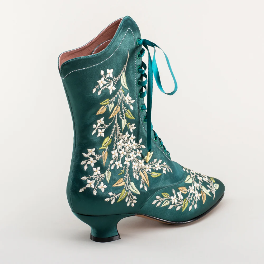 Flora Women's Embroidered Boots (Emerald Green) - Image 7