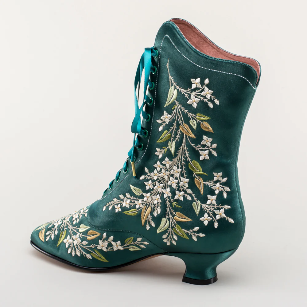 Flora Women's Embroidered Boots (Emerald Green) - Image 9