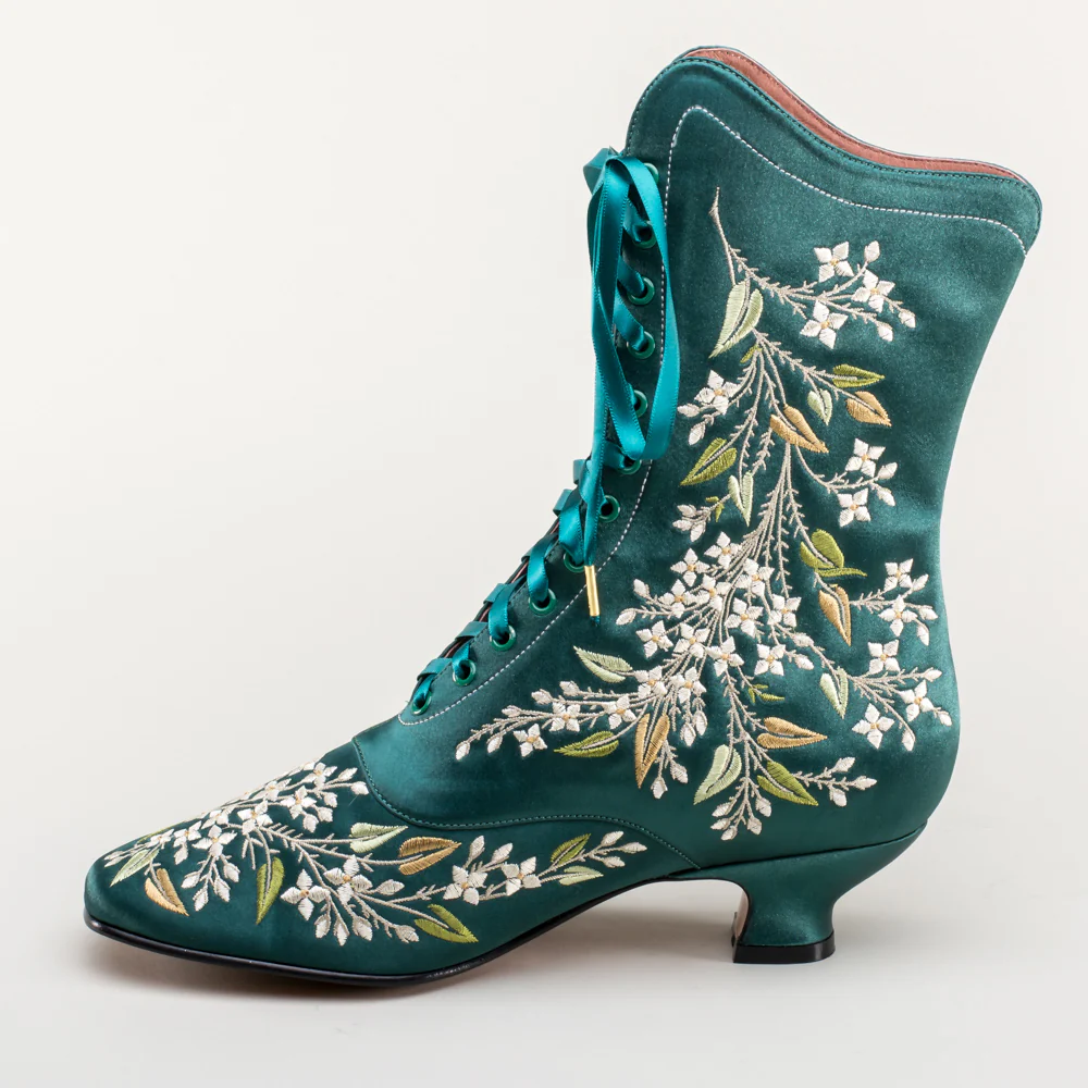 Flora Women's Embroidered Boots (Emerald Green) - Image 10