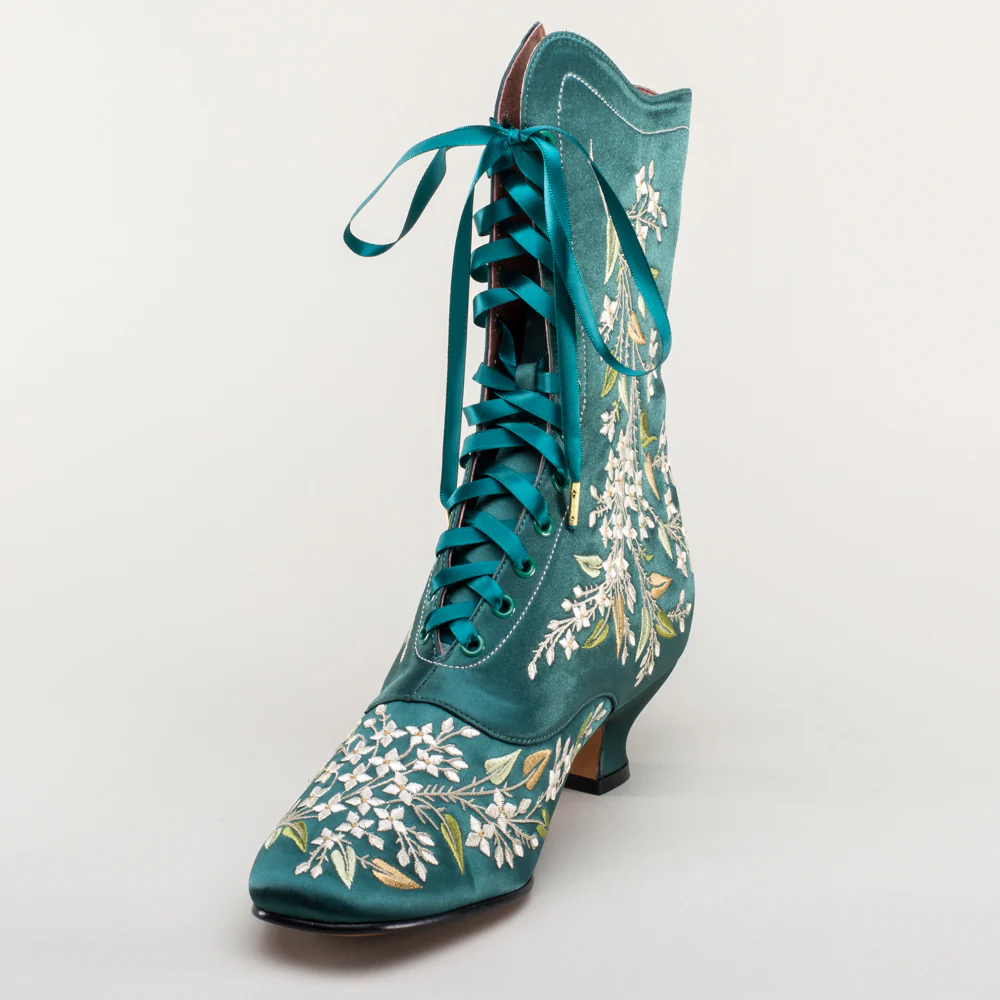 Flora Women's Embroidered Boots (Emerald Green) - Image 11