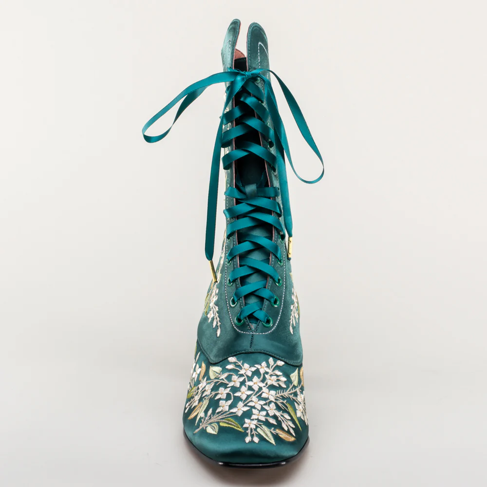 Flora Women's Embroidered Boots (Emerald Green) - Image 12