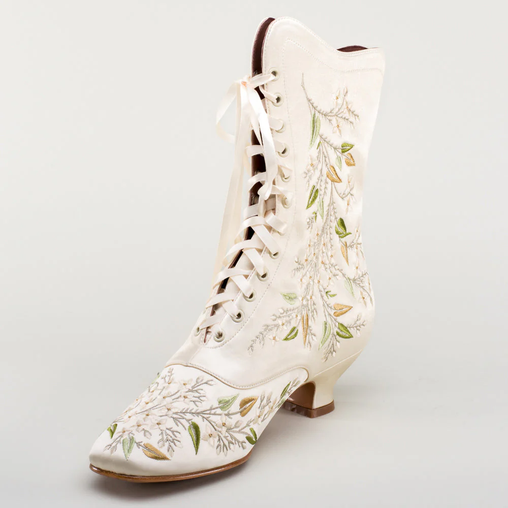 Flora Embroidered Boots Wide (Ivory) - Image 11