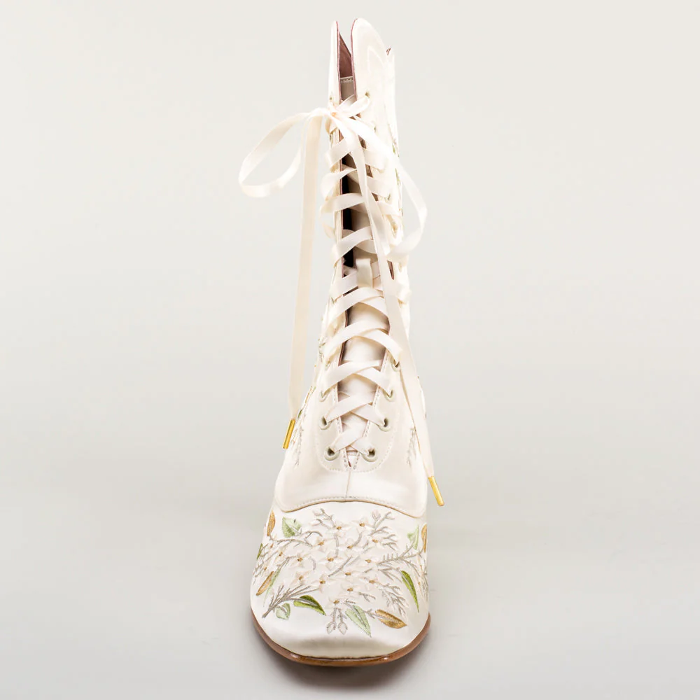 Flora Embroidered Boots Wide (Ivory) - Image 12