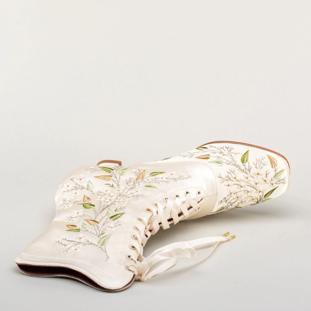 Flora Embroidered Boots Wide (Ivory) - Image 14