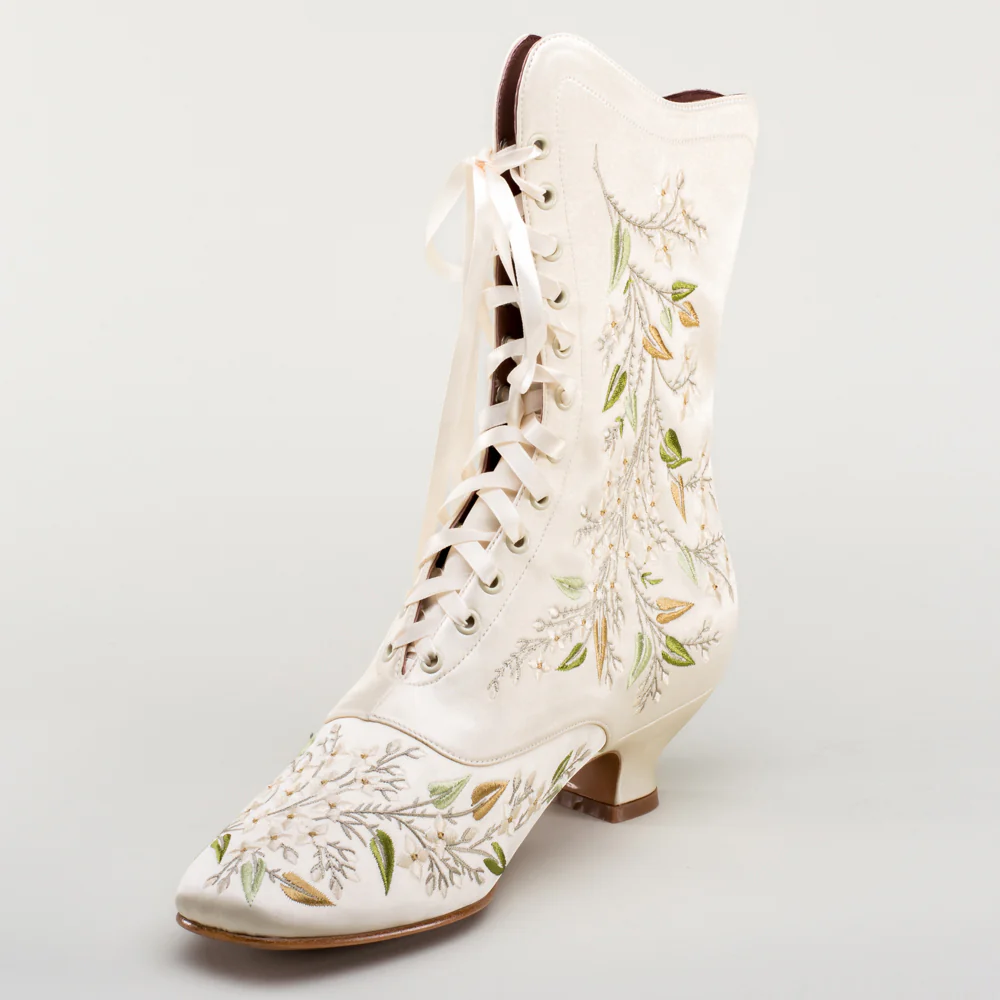 Flora Embroidered Boots Wide (Ivory) - Image 25