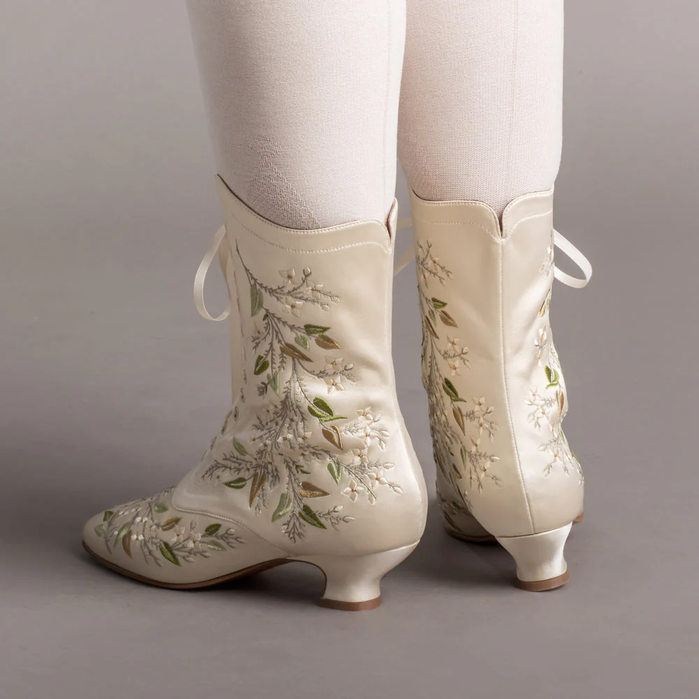 Flora Embroidered Boots Wide (Ivory) - Image 3