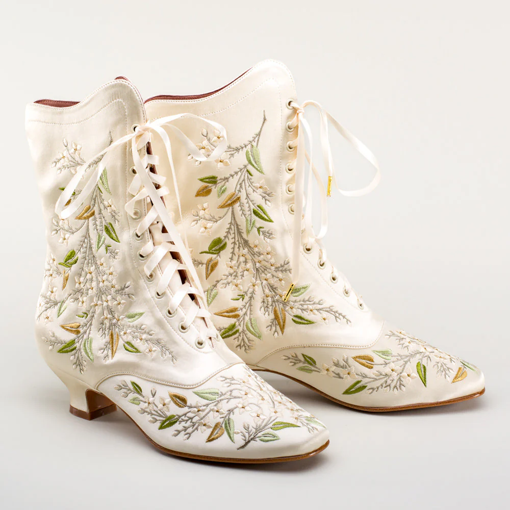 Flora Embroidered Boots Wide (Ivory) - Image 4