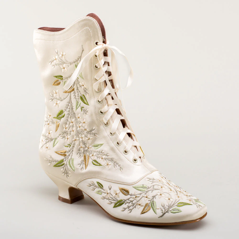 Flora Embroidered Boots Wide (Ivory) - Image 5