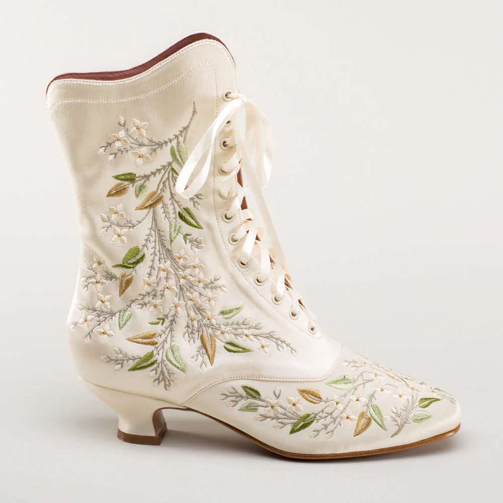 Flora Embroidered Boots Wide (Ivory) - Image 6