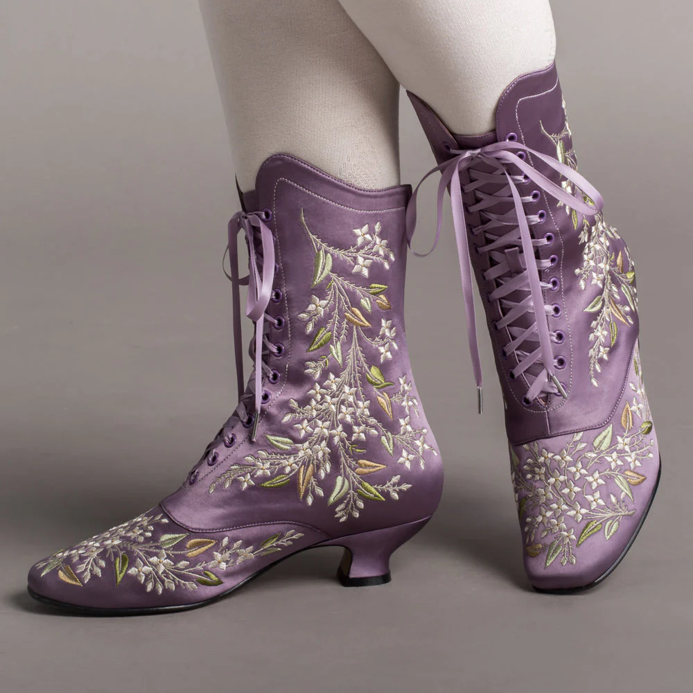 Flora Embroidered Boots Wide (Lavender) - Image 2