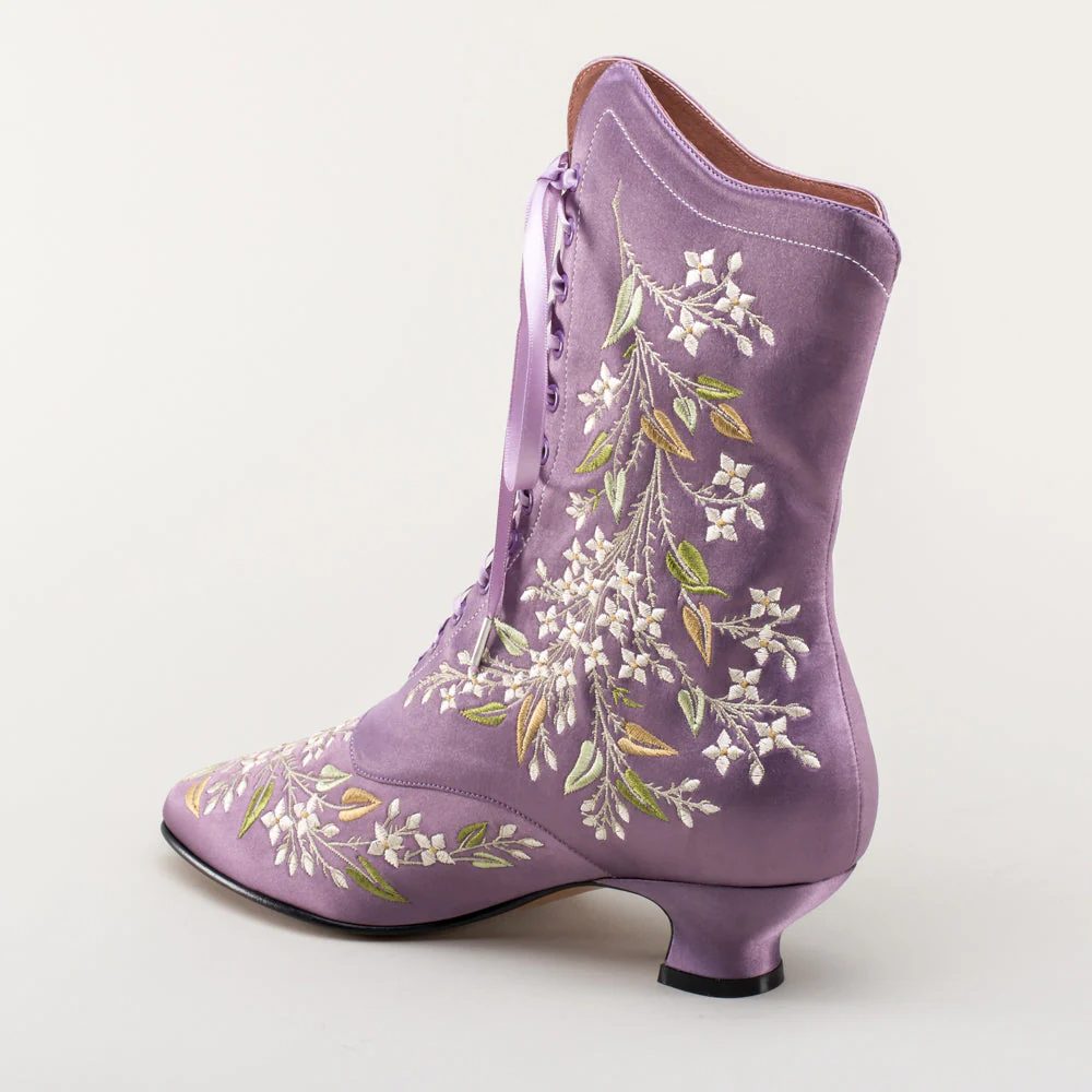 Flora Embroidered Boots Wide (Lavender) - Image 9