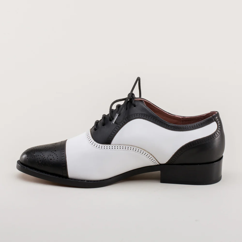 Gladys Vintage Cap Toe Oxfords (Black/White) - Image 10