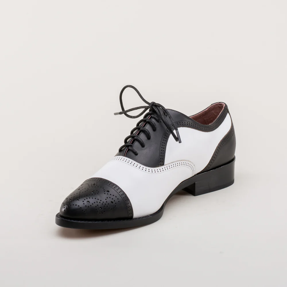 Gladys Vintage Cap Toe Oxfords (Black/White) - Image 11
