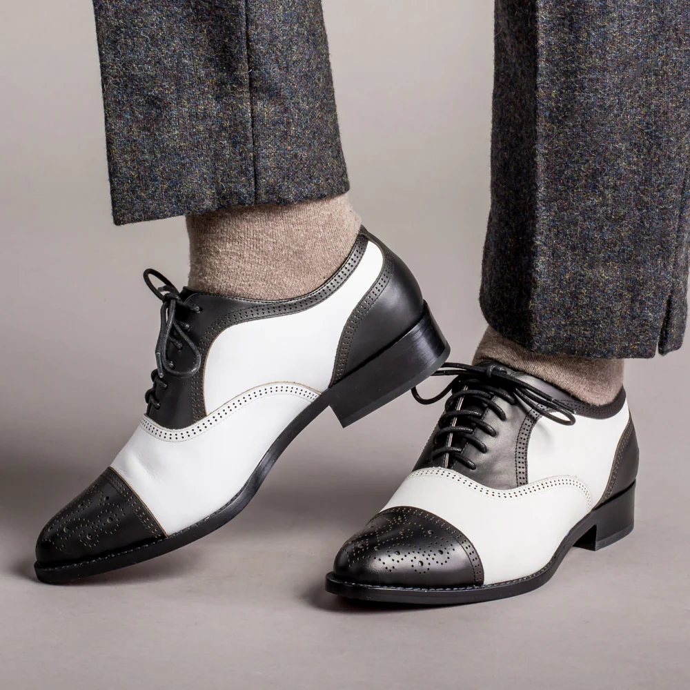 Gladys Vintage Cap Toe Oxfords (Black/White) - Image 2