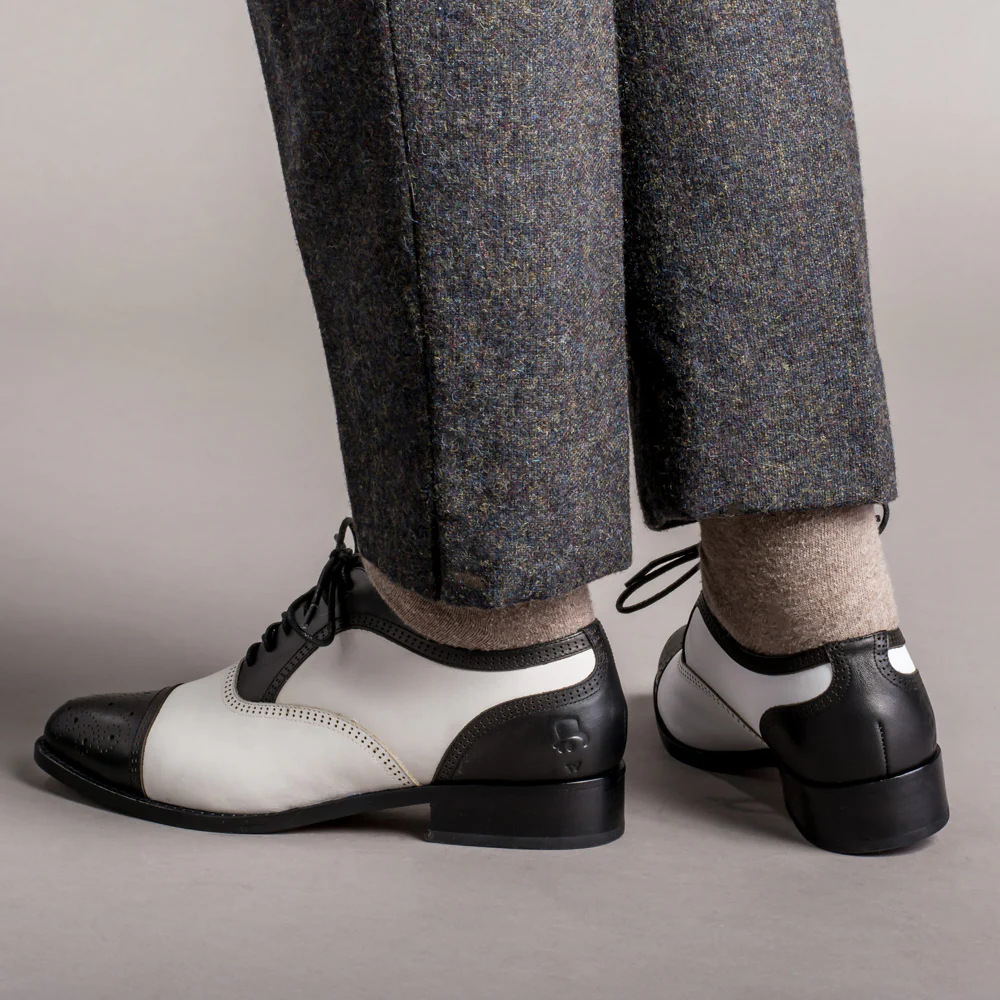 Gladys Vintage Cap Toe Oxfords (Black/White) - Image 3