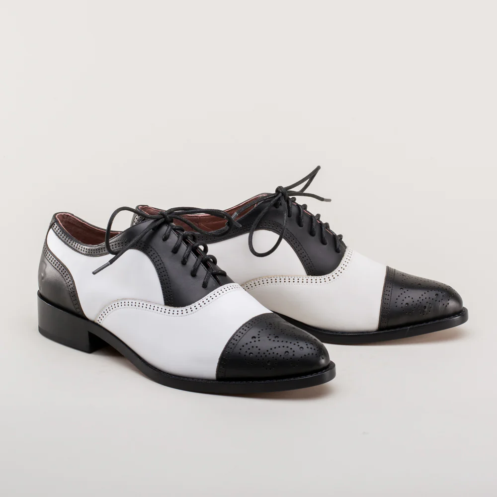 Gladys Vintage Cap Toe Oxfords (Black/White) - Image 4