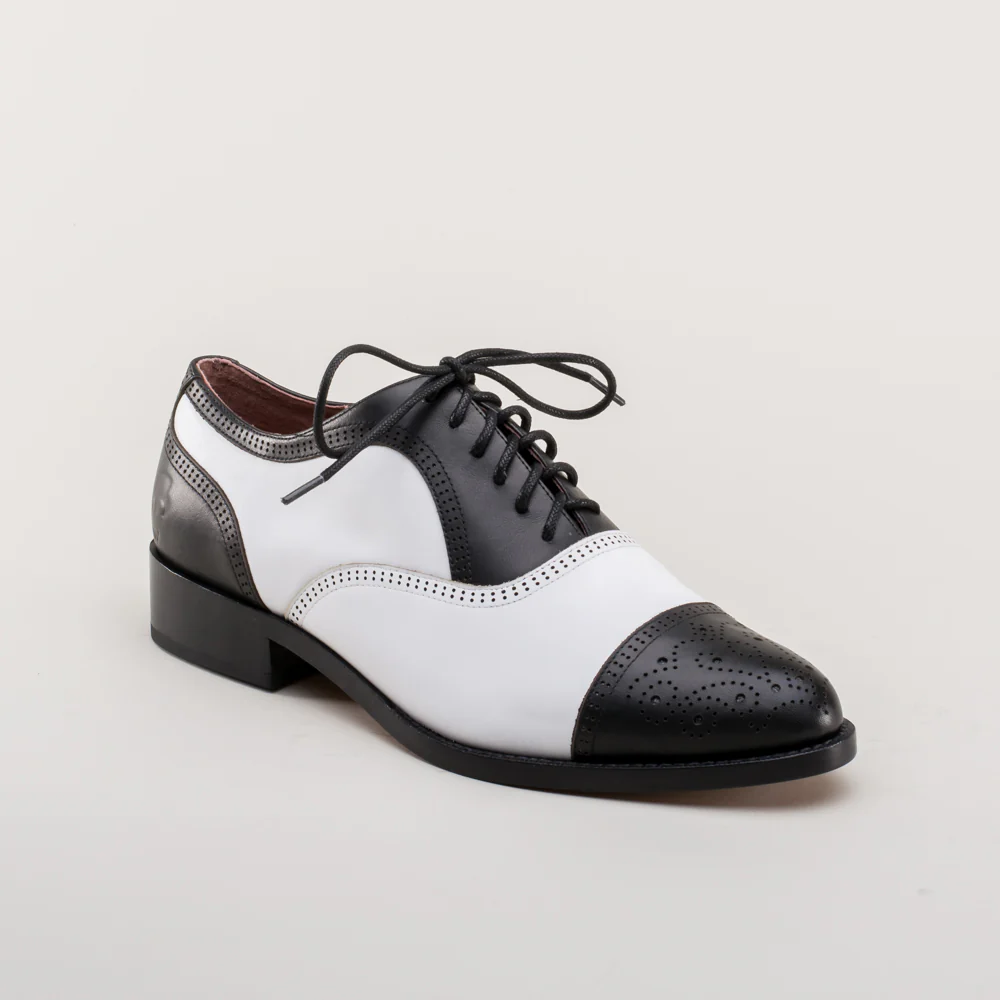 Gladys Vintage Cap Toe Oxfords (Black/White) - Image 5