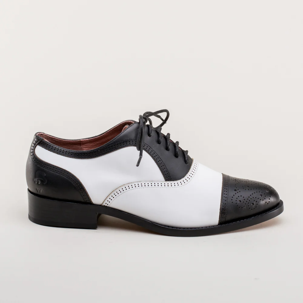 Gladys Vintage Cap Toe Oxfords (Black/White) - Image 6